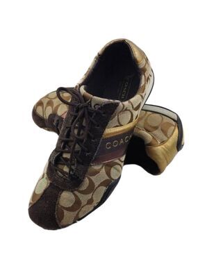 Coach Jayme Brown Suede Signature Canvas Metallic Detail Lace Up Sneaker